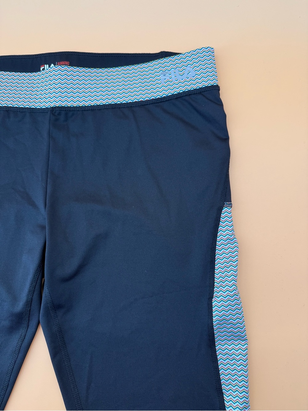 FILA Sport Y2K Capri Running Leggings Navy Blue Colorblock Size L - Picture 2 of 8